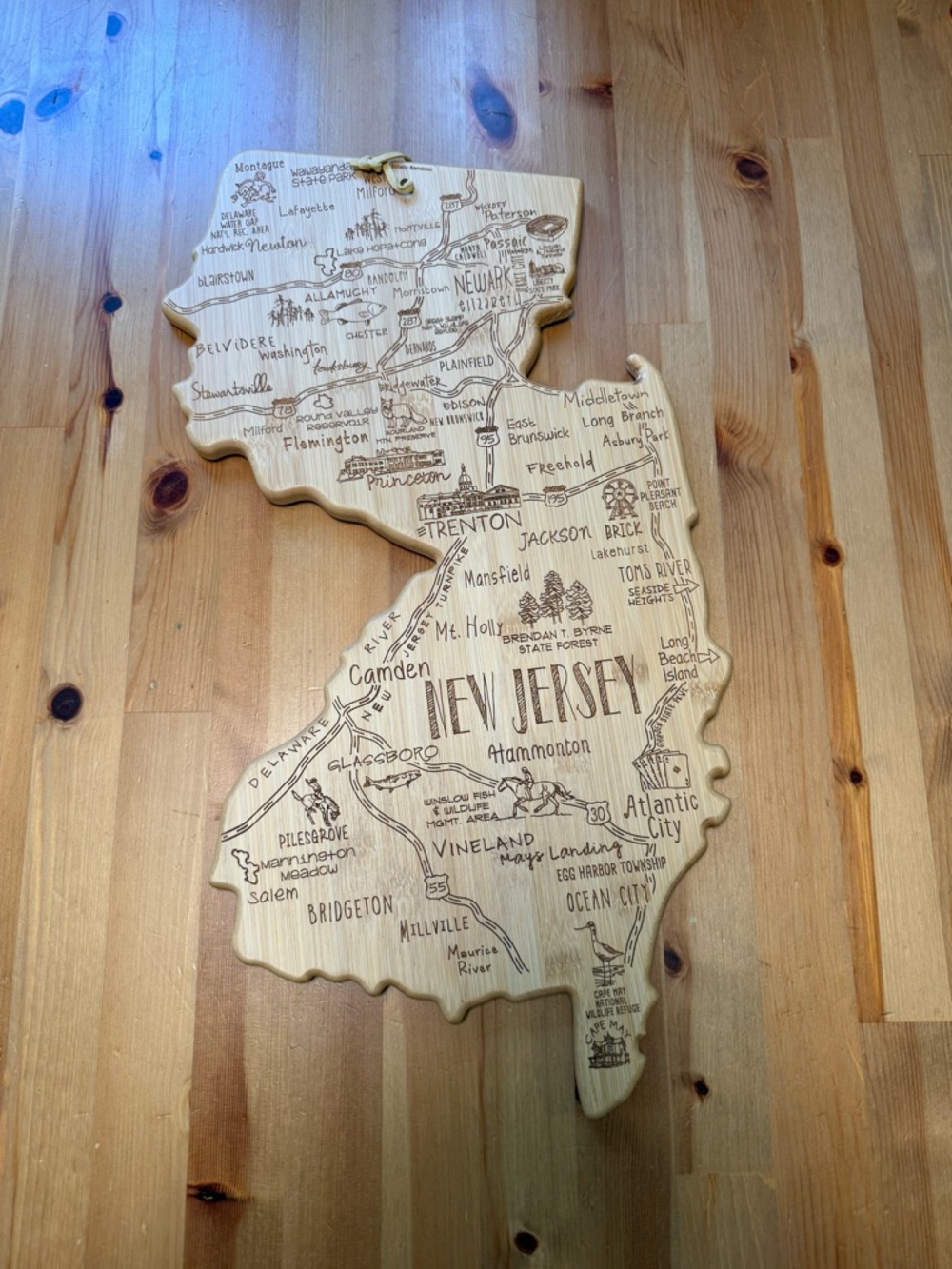 New Jersey State Wood Charcuterie Board - Natural Wood